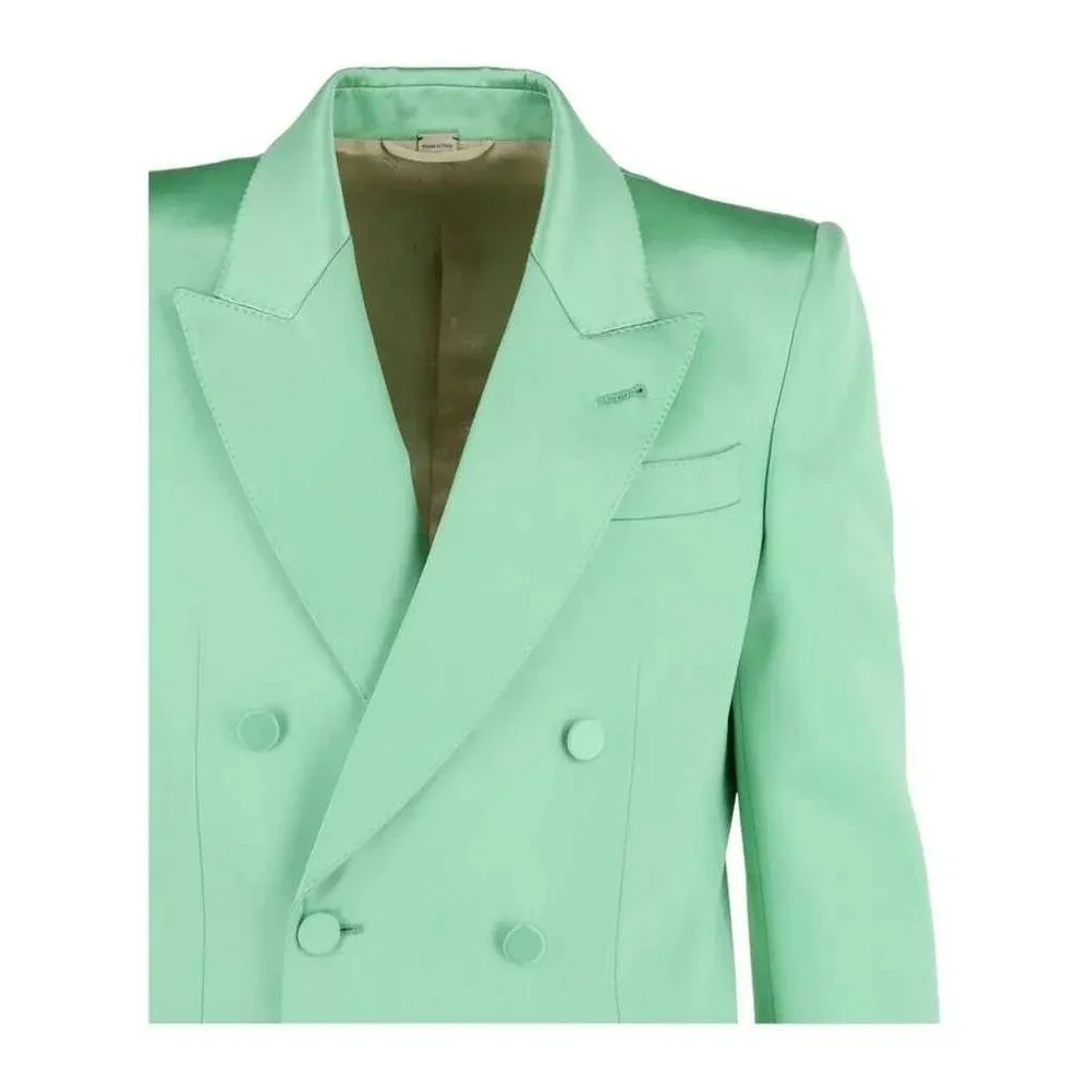 Gucci Men's Aquamarine Satin Double Breasted Jacket Blazer IT50/US40 703150‎